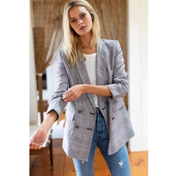 Emerson Fry Lee Double Breasted Blazer Jacket in Houndstooth Plaid Size 6 - Picture 2 of 6